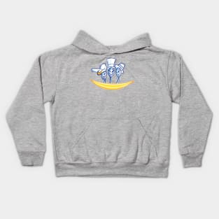 ET with white hats riding a banana Kids Hoodie